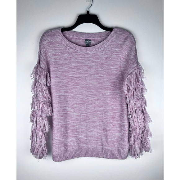 Soho Jeans NY & Co Pink Spacedye Fringe Bell Sleeve Sweater Crew Neck Medium - Picture 1 of 7